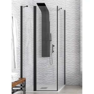 Box Doccia Profili Neri Trasparente H200 Apertura Interna Esterna - 89x75 - Ingresso lato corto