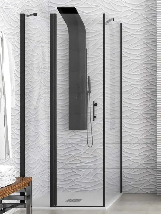 Box Doccia Profili Neri Trasparente H200 Apertura Interna Esterna - 99x70 - Ingresso lato corto
