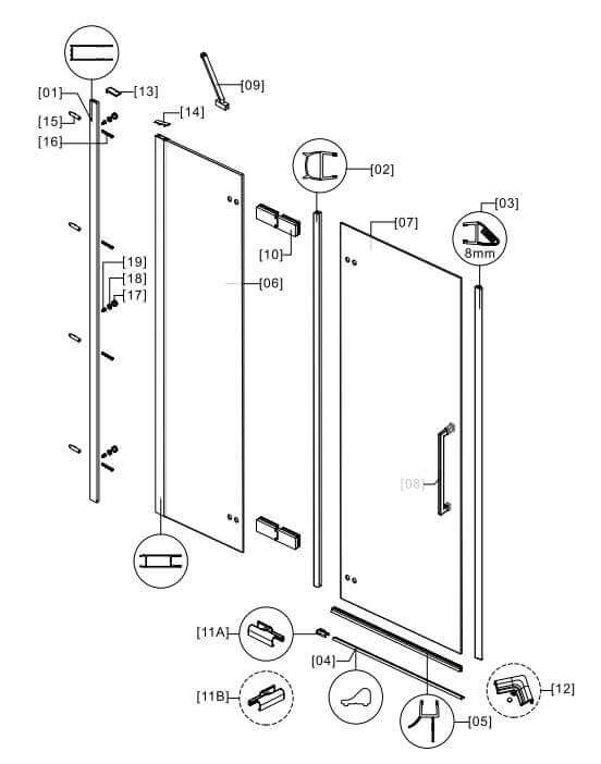 Box Doccia H200 Anta Battente 8mm Trasparente Anticalcare - 89,5x100 - Ingresso 60cm