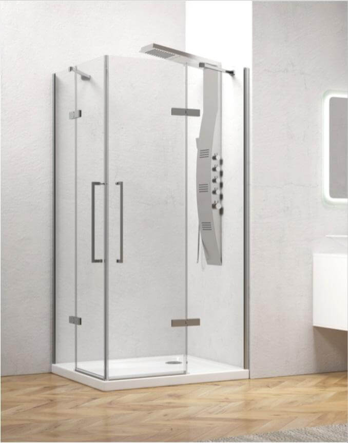 Box Doccia H200 Doppia Anta Battente 8mm Trasparente Anticalcare - 140x140 - Ingresso 84cm