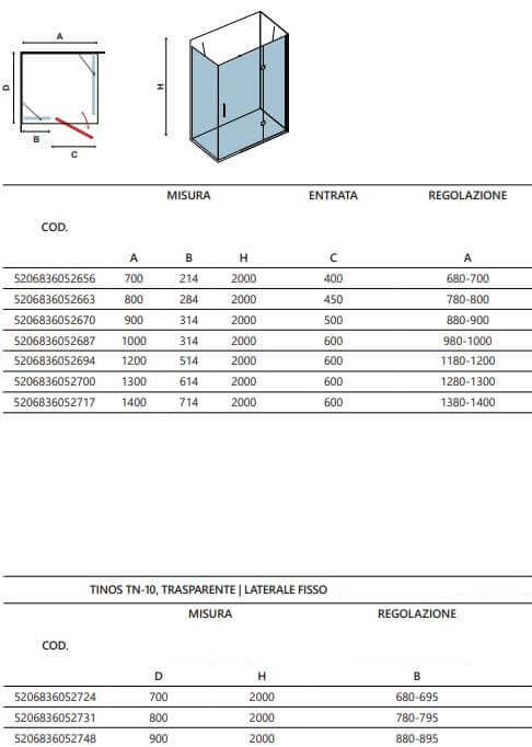 Box Doccia H200 Anta Battente 8mm Trasparente Anticalcare - 69,5x90 - Ingresso 50cm