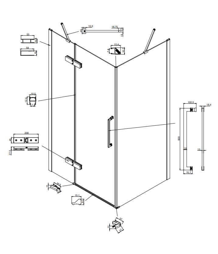 Box Doccia H200 Anta Battente 8mm Trasparente Anticalcare - 69,5x90 - Ingresso 50cm