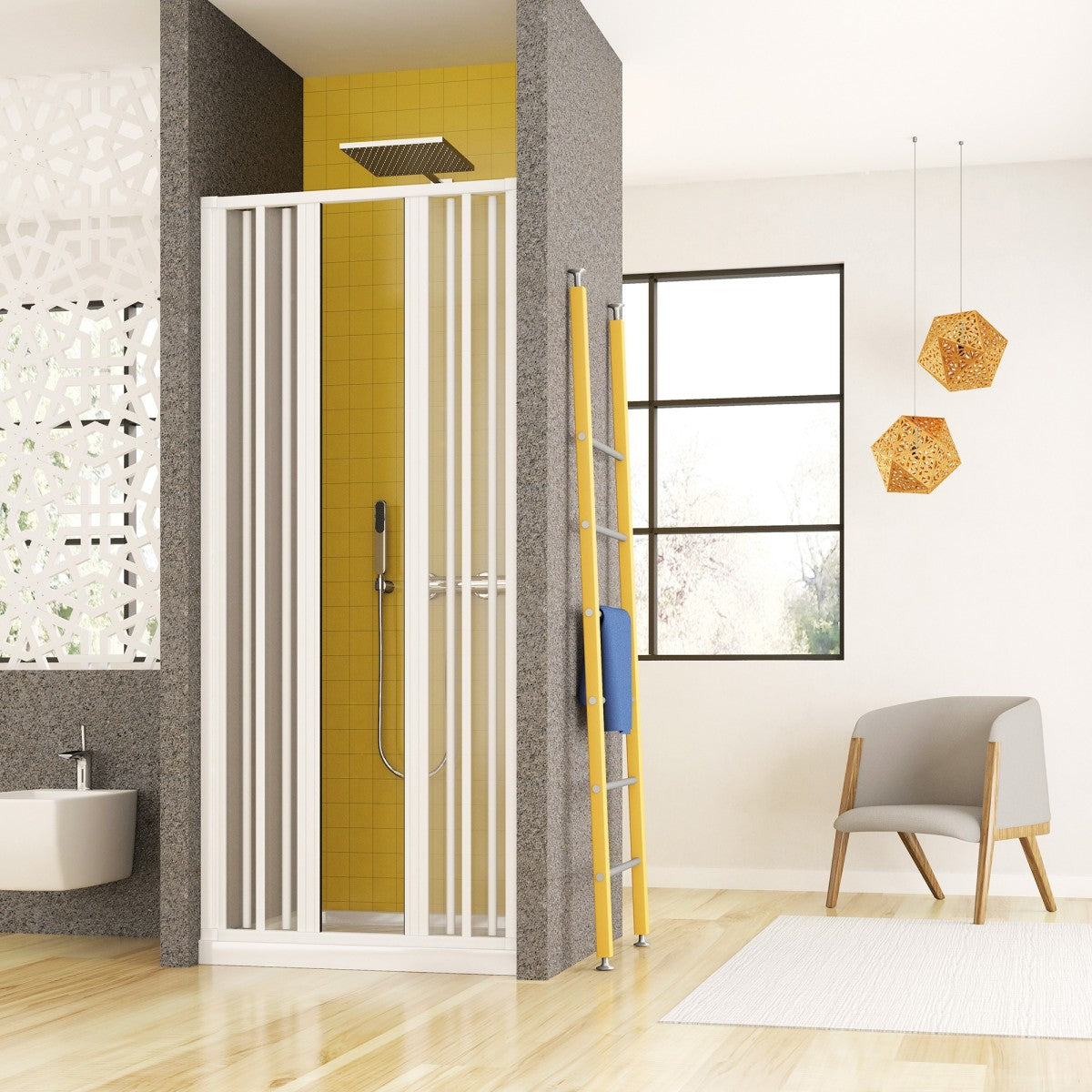 Porta doccia nicchia a soffietto in pvc bianco h185, misura 130