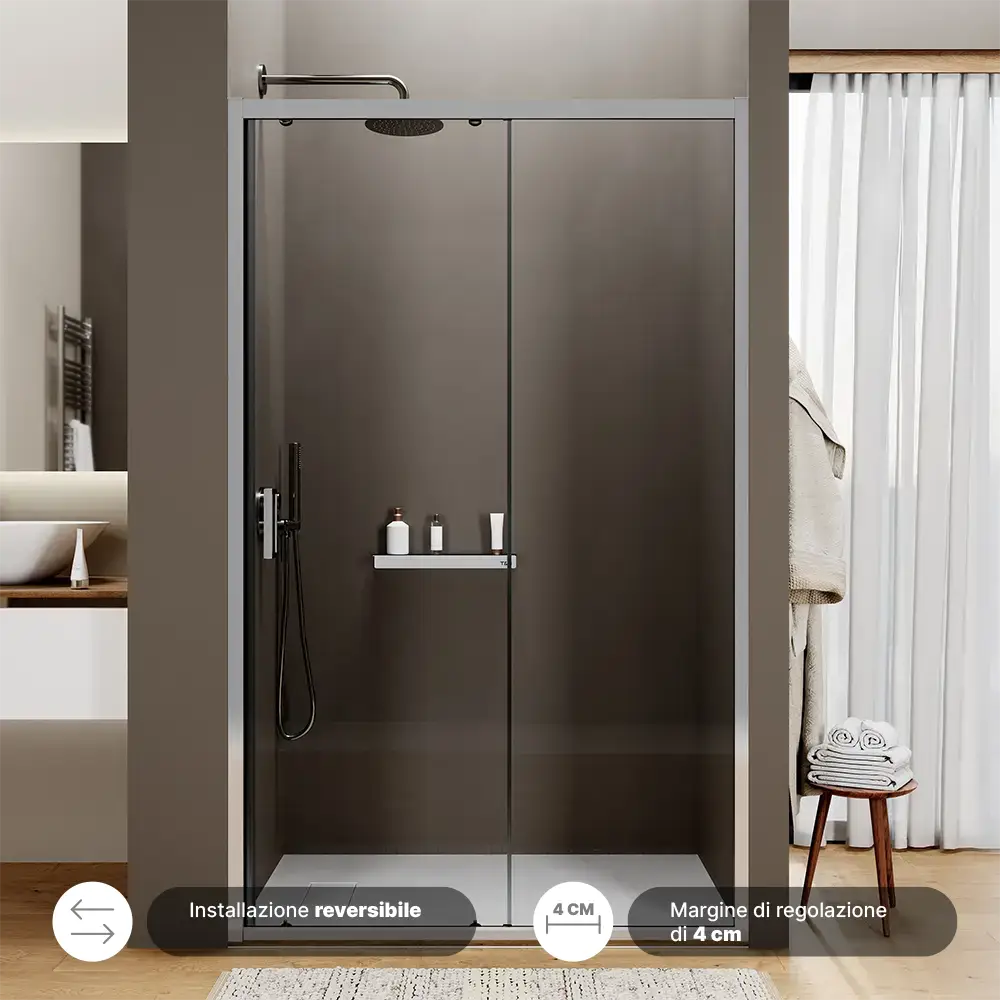 Nicchia box doccia 130 cm porta scorrevole reversibile vetro 6mm trasparente | Sicily