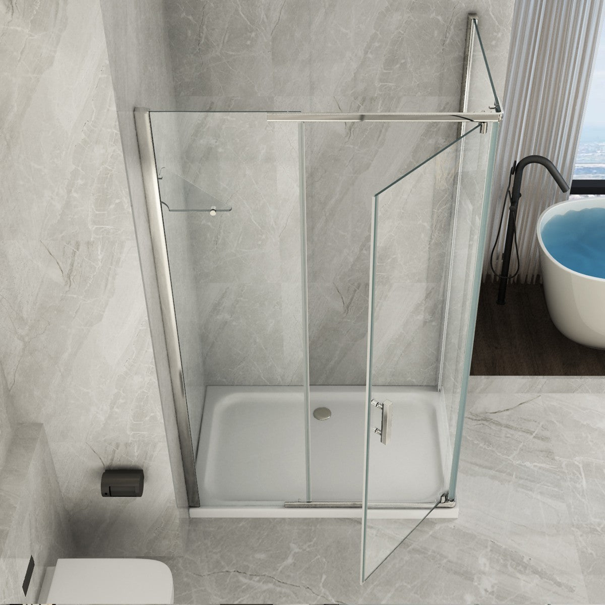 Box doccia 2 lati battente interna ed esterna trasparente 8mm h195 hero, dimensioni 140x80