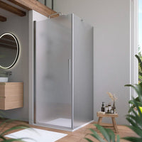 Box doccia 70x70cm con apertura a battente e parete fissa, profili cromati e vetro da 6mm opaco h195 | Elba