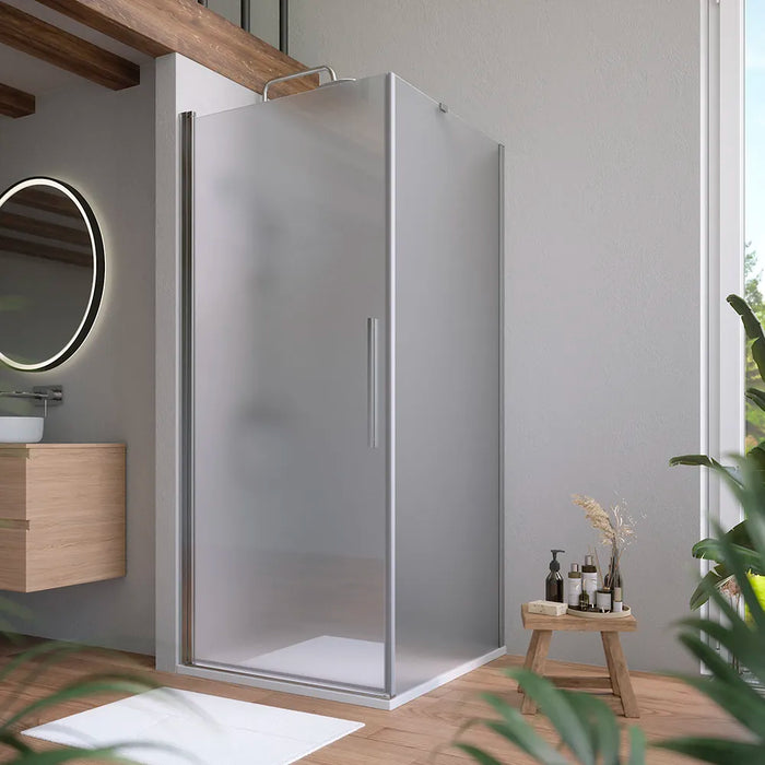 Box doccia 80x70cm con apertura a battente e parete fissa, profili cromati e vetro da 6mm opaco h195 | Elba