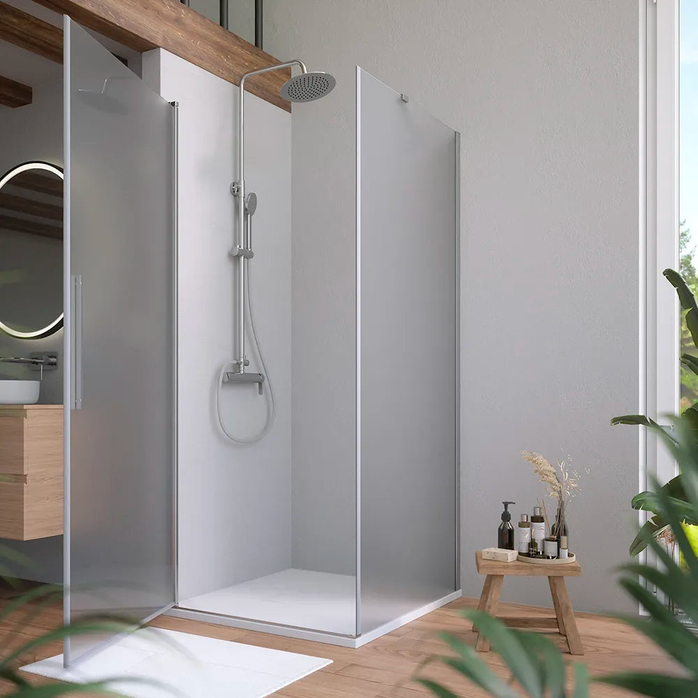 Box doccia 100x80cm con apertura a battente e parete fissa, profili cromati e vetro da 6mm opaco h195 | Elba