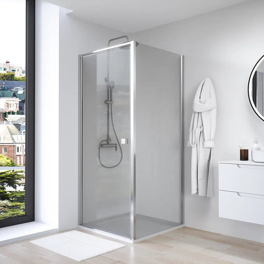 Box doccia 70x90 cm con apertura a battente e parete fissa, profili cromati e vetro da 8mm trasparente h195 | Bahamas