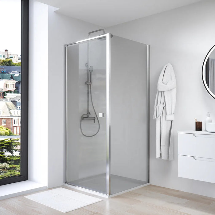Box doccia 70x90 cm con apertura a battente e parete fissa, profili cromati e vetro da 8mm trasparente h195 | Bahamas
