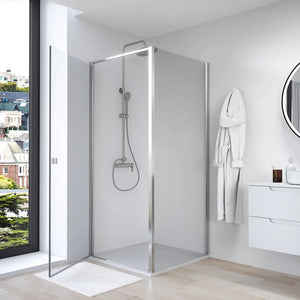 Box doccia 70x90 cm con apertura a battente e parete fissa, profili cromati e vetro da 8mm trasparente h195 | Bahamas