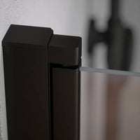 Box doccia 90x70cm con apertura a battente e parete fissa, profili nero opaco e vetro da 6mm trasparente h195 | Elba