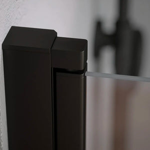 Box doccia 90x70cm con apertura a battente e parete fissa, profili nero opaco e vetro da 6mm trasparente h195 | Elba