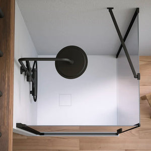 Box doccia 90x70cm con apertura a battente e parete fissa, profili nero opaco e vetro da 6mm trasparente h195 | Elba