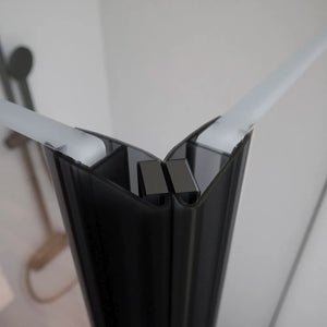 Box doccia 90x70cm con apertura a battente e parete fissa, profili nero opaco e vetro da 6mm trasparente h195 | Elba