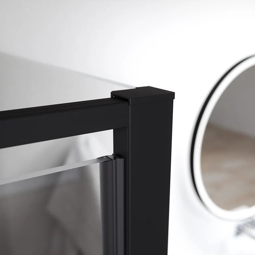 Box doccia 80x70 cm con apertura a battente e parete fissa, profili nero opaco e vetro da 8mm trasparente h195 | Bahamas