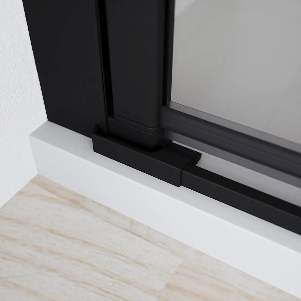 Box doccia 80x70 cm con apertura a battente e parete fissa, profili nero opaco e vetro da 8mm trasparente h195 | Bahamas