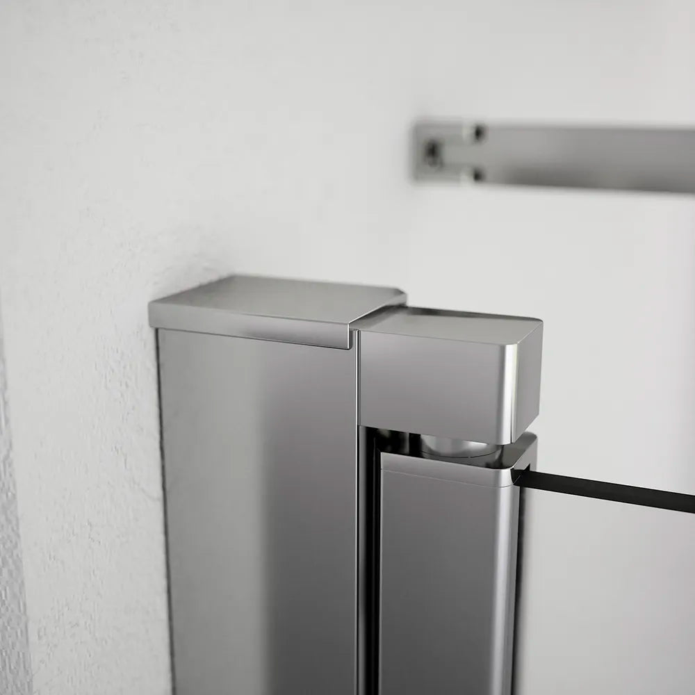 Box doccia 90x90cm con apertura saloon e parete fissa, profili cromati e vetro da 6mm opaco h195 | Elba