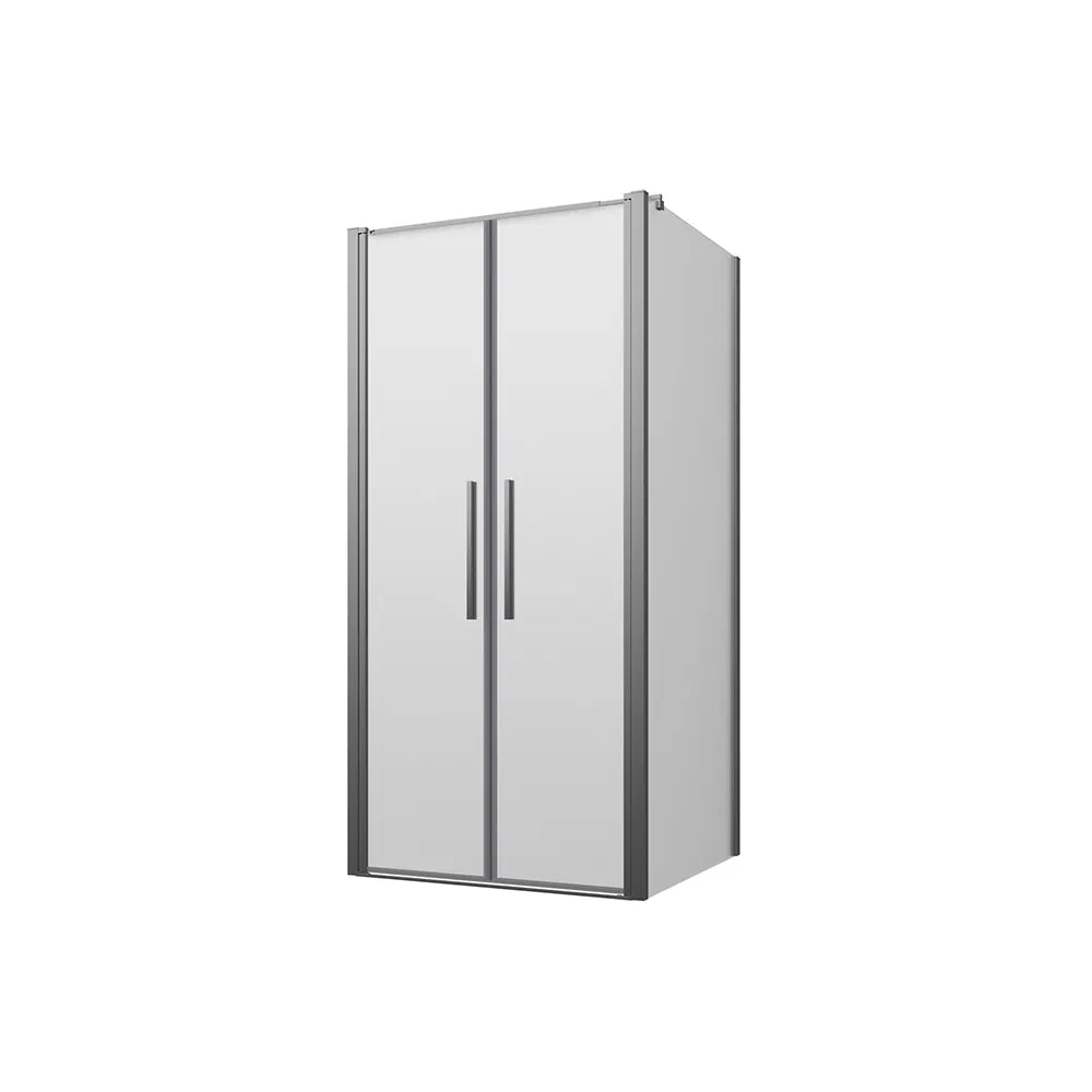 Box doccia 80x90cm con apertura saloon e parete fissa, profili cromati e vetro da 6mm opaco h195 | Elba