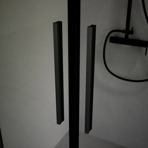 Box doccia 70x70cm con apertura saloon e parete fissa, profili nero opaco e vetro da 6mm fumè h195 | Elba