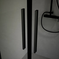 Box doccia 100x80cm con apertura saloon e parete fissa, profili nero opaco e vetro da 6mm fumè h195 | Elba