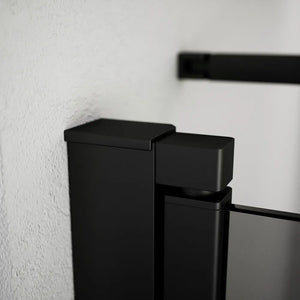 Box doccia 70x80cm con apertura saloon e parete fissa, profili nero opaco e vetro da 6mm fumè h195 | Elba