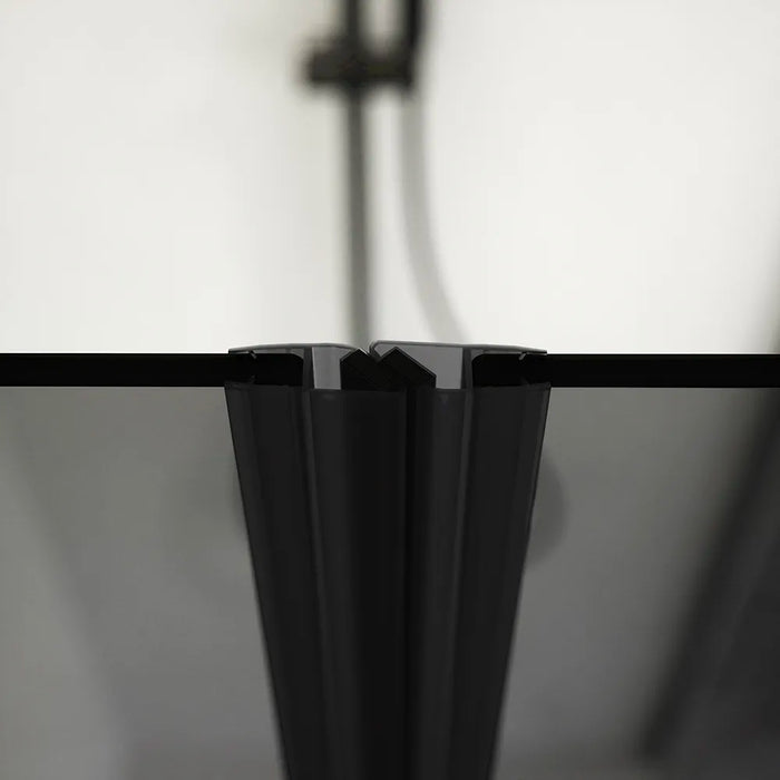 Box doccia 100x70cm con apertura saloon e parete fissa, profili nero opaco e vetro da 6mm fumè h195 | Elba