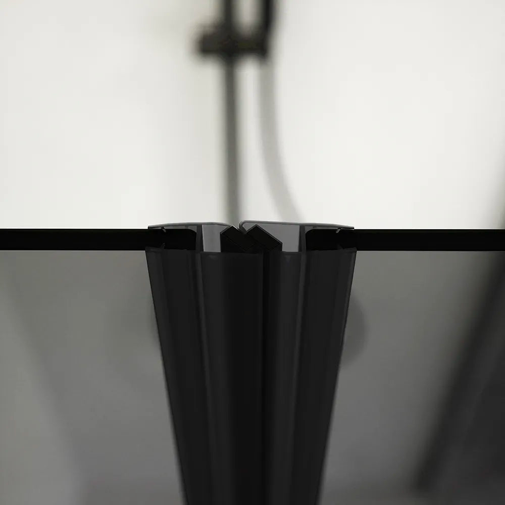 Box doccia 100x80cm con apertura saloon e parete fissa, profili nero opaco e vetro da 6mm fumè h195 | Elba