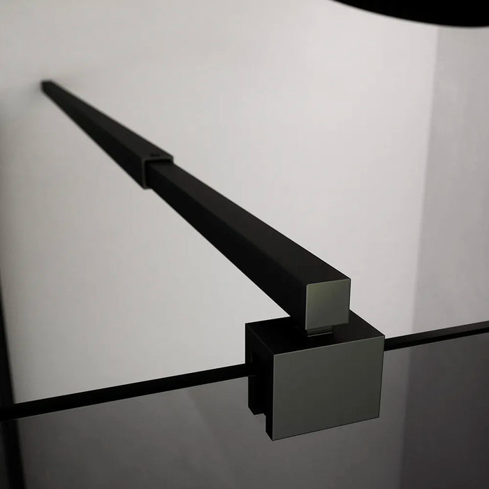 Box doccia 70x80cm con apertura saloon e parete fissa, profili nero opaco e vetro da 6mm fumè h195 | Elba