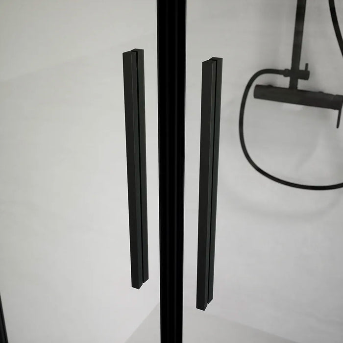 Box doccia 70x70cm con apertura saloon e parete fissa, profili nero opaco e vetro da 6mm trasparente h195 | Elba