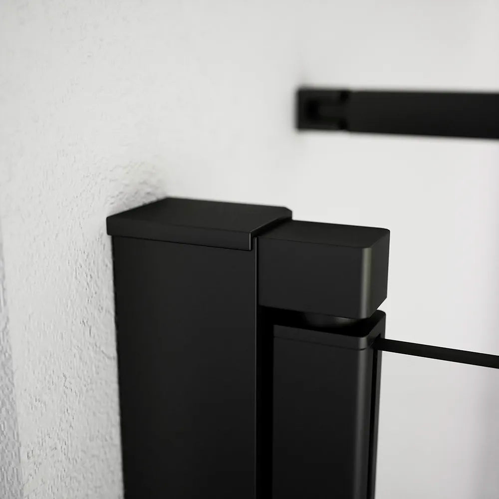 Box doccia 100x70cm con apertura saloon e parete fissa, profili nero opaco e vetro da 6mm trasparente h195 | Elba