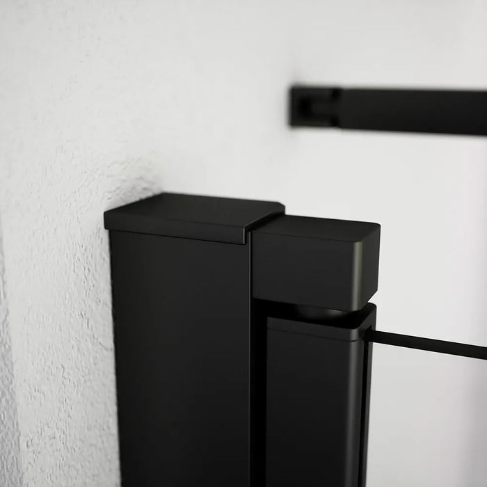 Box doccia 70x90cm con apertura saloon e parete fissa, profili nero opaco e vetro da 6mm trasparente h195 | Elba