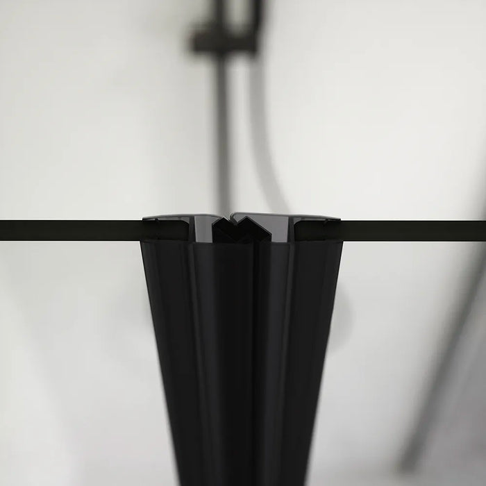 Box doccia 100x70cm con apertura saloon e parete fissa, profili nero opaco e vetro da 6mm trasparente h195 | Elba