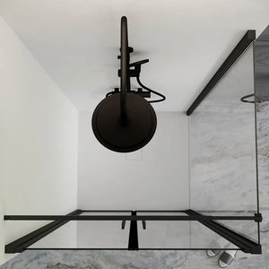 Box doccia 80x90cm con apertura saloon e parete fissa, profili nero opaco e vetro da 6mm trasparente h195 | Elba