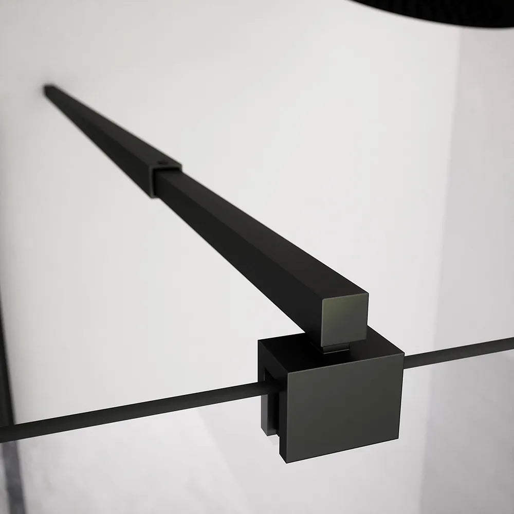 Box doccia 70x70cm con apertura saloon e parete fissa, profili nero opaco e vetro da 6mm trasparente h195 | Elba