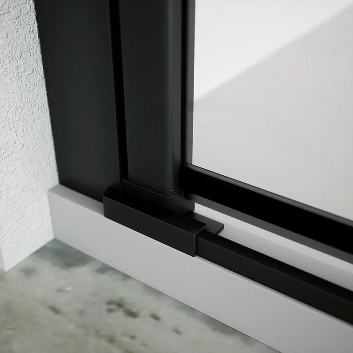 Box doccia 120x90cm con apertura saloon e parete fissa, profili nero opaco e vetro da 6mm trasparente h195 | Elba