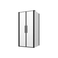 Box doccia 80x90cm con apertura saloon e parete fissa, profili nero opaco e vetro da 6mm trasparente h195 | Elba