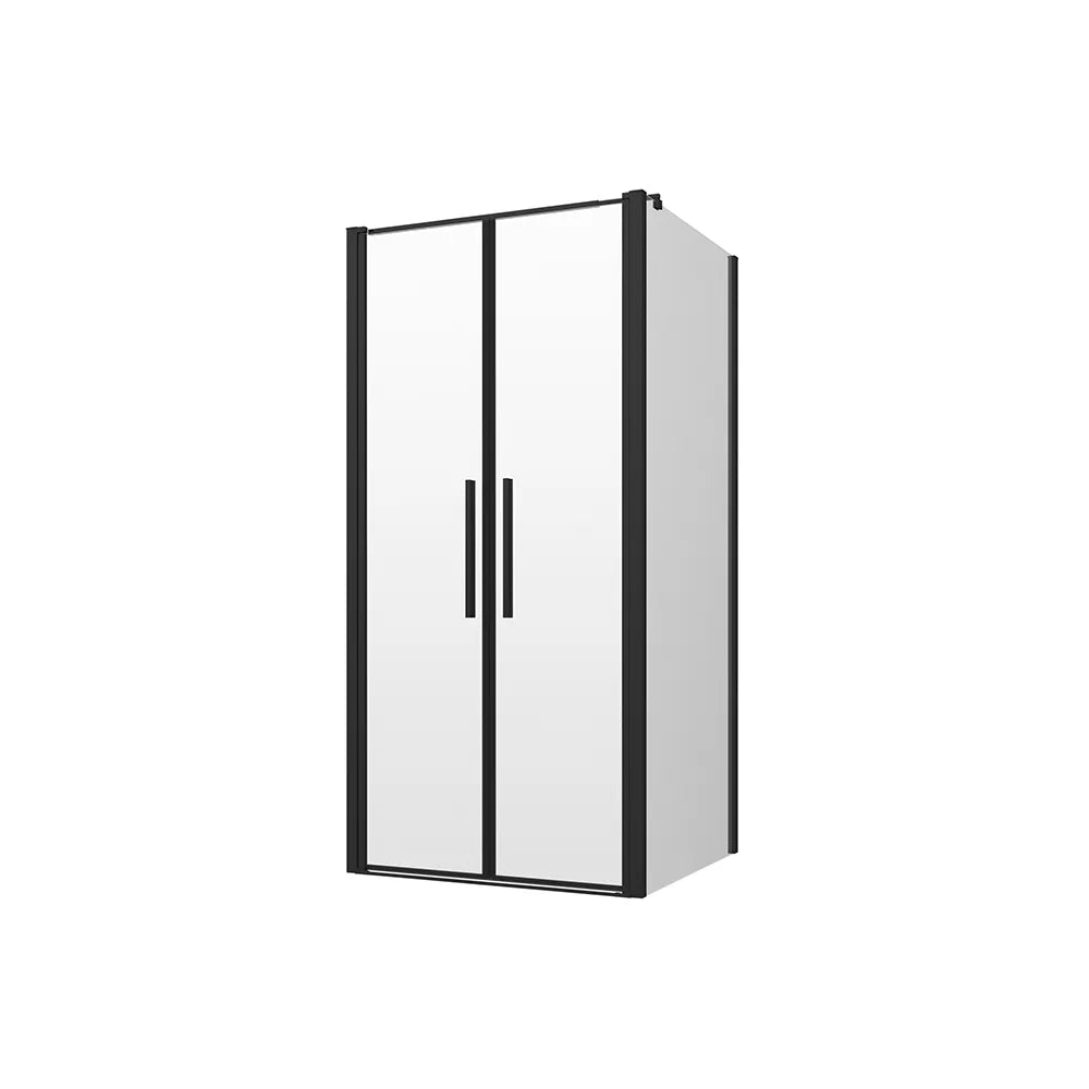 Box doccia 80x70cm con apertura saloon e parete fissa, profili nero opaco e vetro da 6mm trasparente h195 | Elba