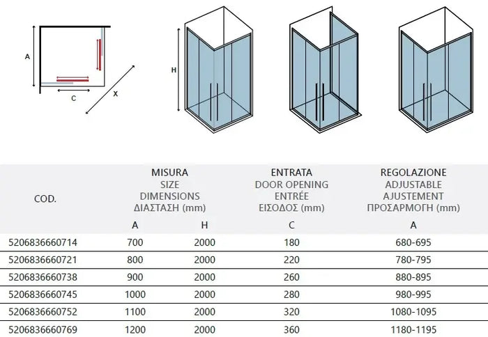 Box Doccia Soft-Close H200 8mm Anticalcare Profili Oro Spazzolato - 89.5x99.5