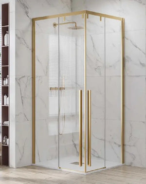 Box Doccia Soft-Close H200 8mm Anticalcare Profili Oro Spazzolato - 99.5x109.5