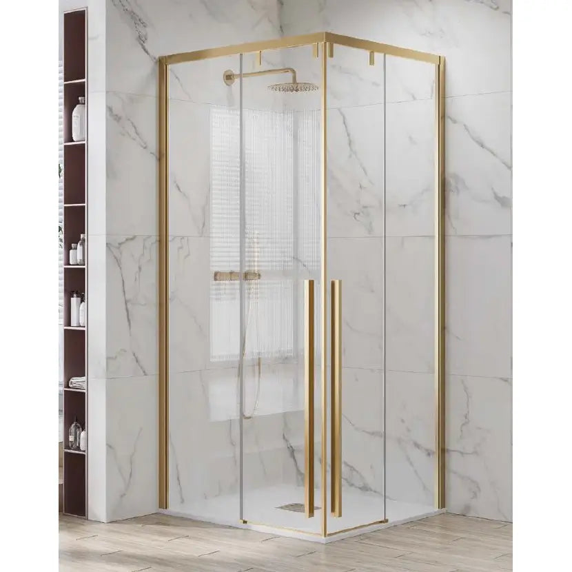 Box Doccia Soft-Close H200 8mm Anticalcare Profili Oro Spazzolato - 79.5x99.5