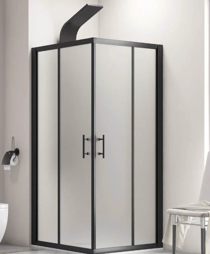 Box Doccia Profili Neri 6mm Anticalcare Cristallo Satinato H190 - 79x79