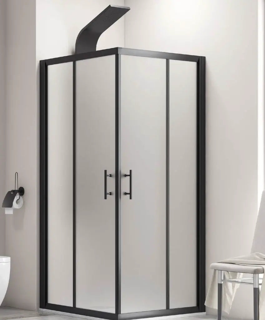 Box Doccia Profili Neri 6mm Anticalcare Cristallo Satinato H190 - 99x99