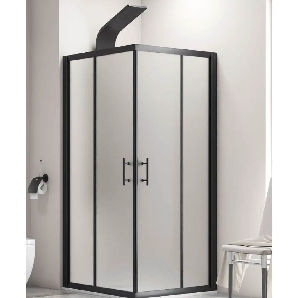 Box Doccia Profili Neri 6mm Anticalcare Cristallo Satinato H190 - 79x99