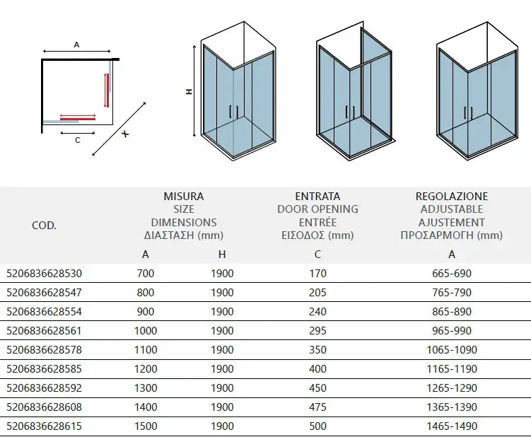 Box Doccia Profili Neri 6mm Anticalcare Doppio Scorrevole H190 - 69x109