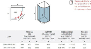 Box Doccia Semicircolare 8mm Anticalcare H200 Anta Scorrevole - 89.5x89.5