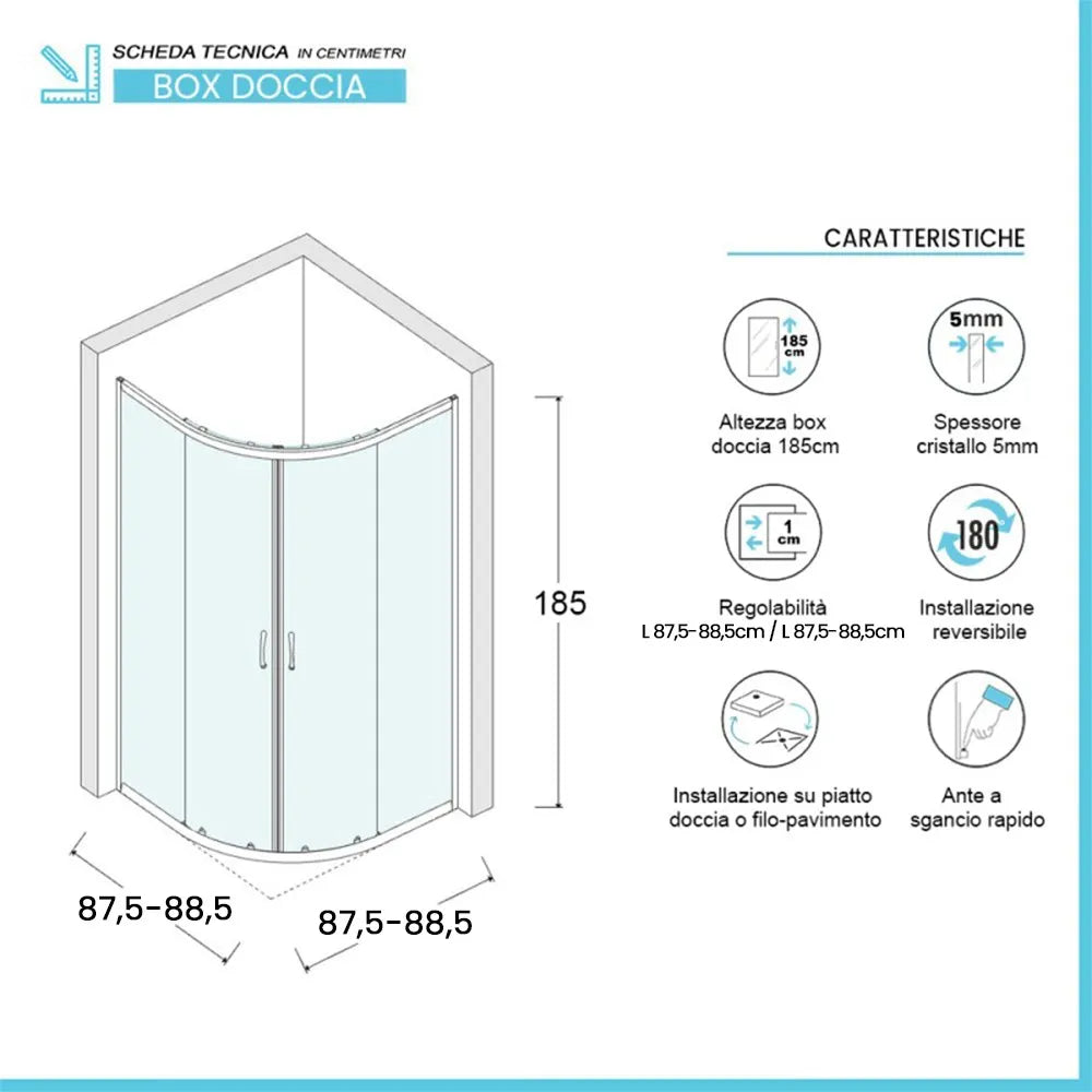 Box doccia semicircolare 90x90 cm doppio scorrevole in cristallo opaco Geo