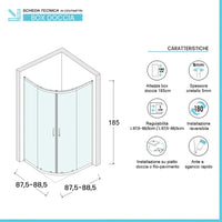 Box doccia semicircolare 90x90 cm doppio scorrevole in cristallo opaco Geo
