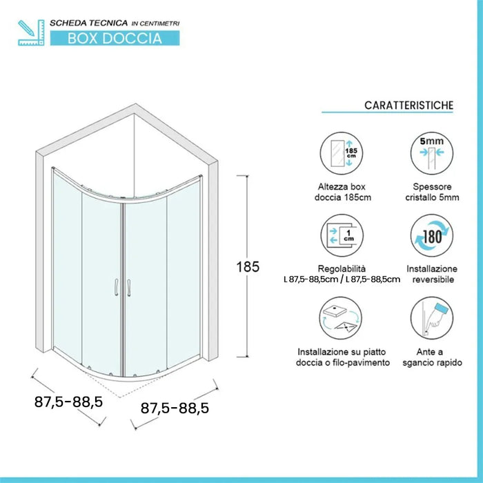 Box doccia semicircolare 90x90 cm doppio scorrevole in cristallo opaco Geo