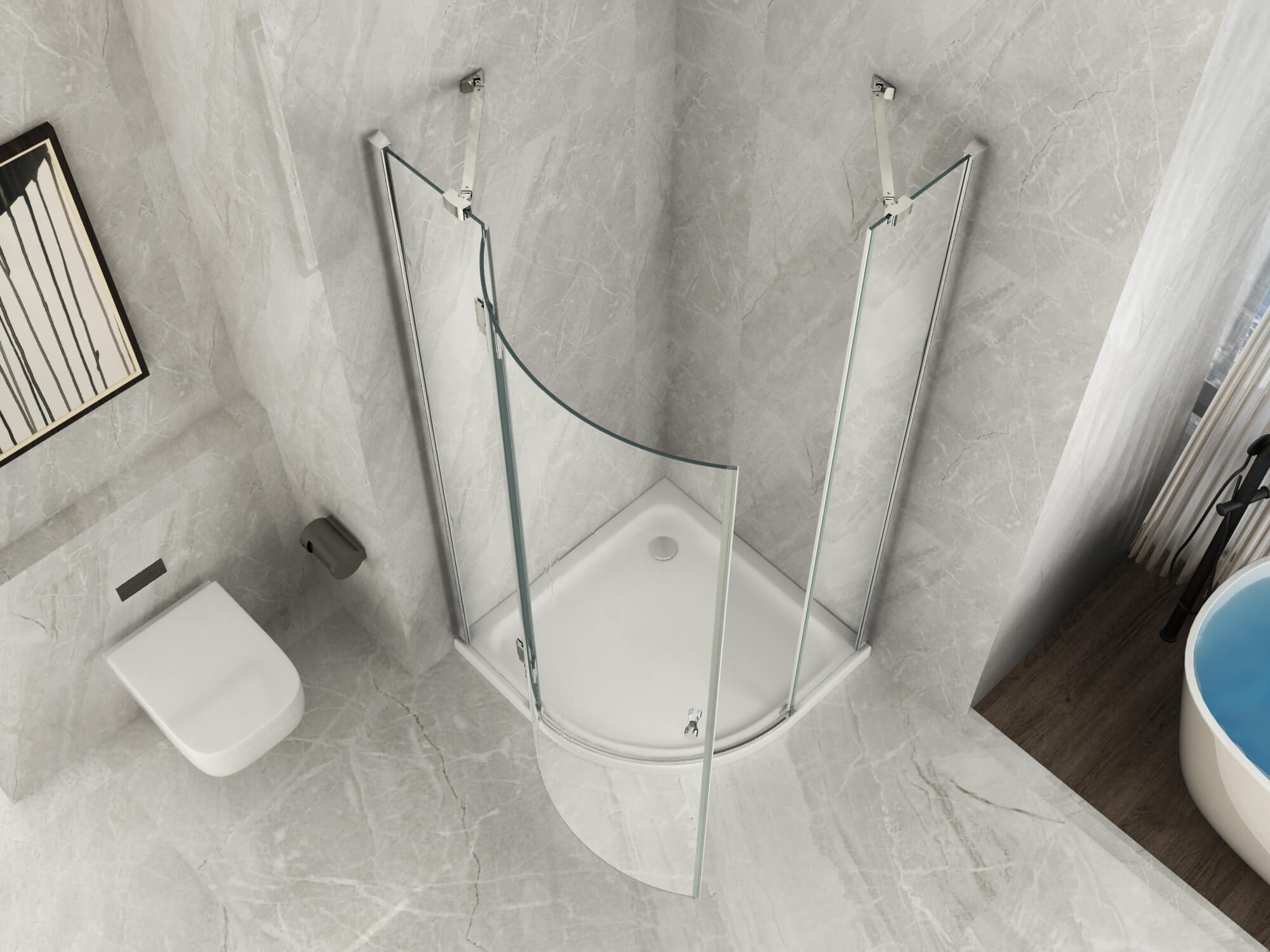 Box Doccia Semicircolare H195cm Anta Battente Cristallo 8mm - 90x90